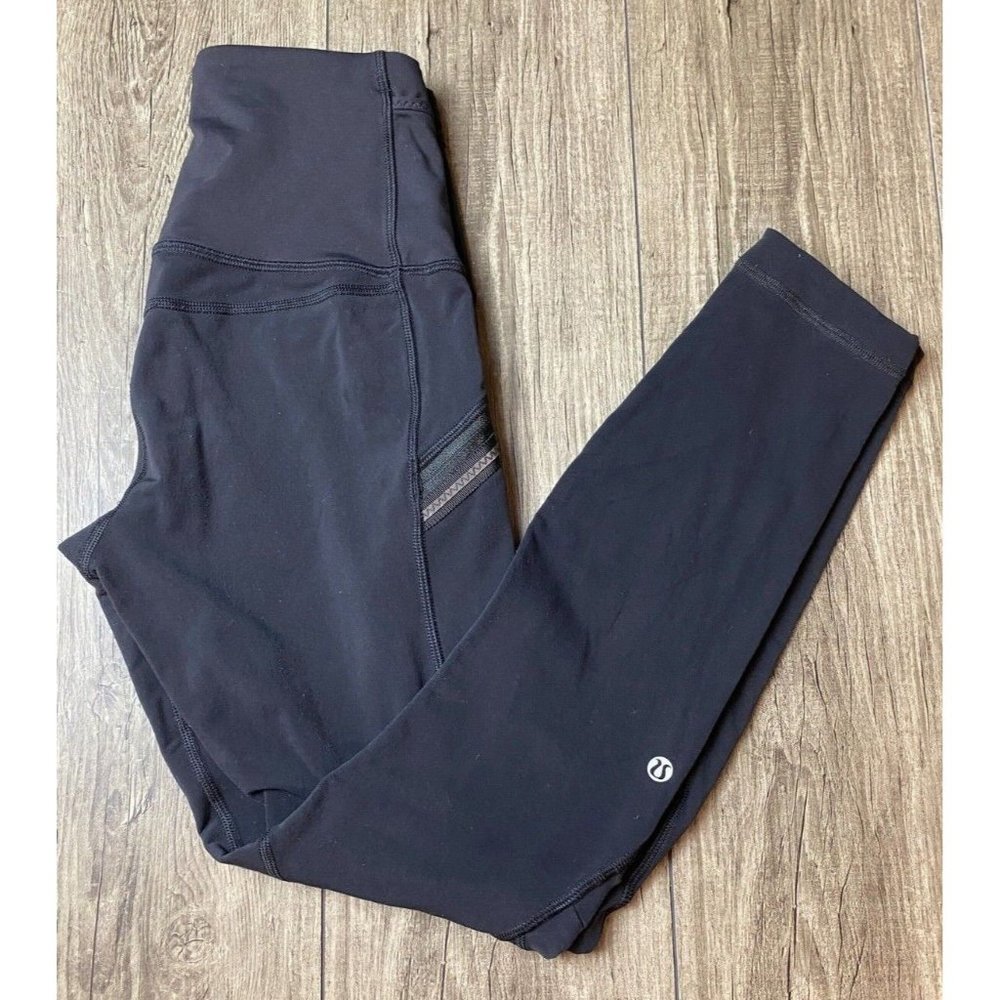LULULEMON ZigZag Stitched Black Leggings Zipper Pockets Women's 4/6